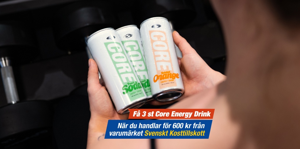 Handla f�r 600 kr fr�n varum�rket Svenskt Kosttillskott och f� 3 st Core Energy Drink